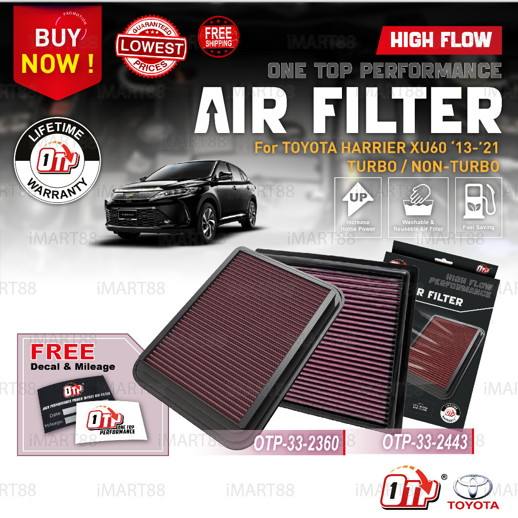 OTP Washable Drop In Air Filter Performance Toyota Harrier XU60 '13-'21 ...