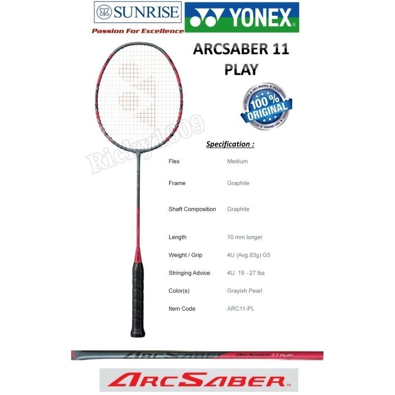 Yonex ARCSABER 11 PLAY BADMINTON Racket - YONEX ARC SABER 11 PLAY ...