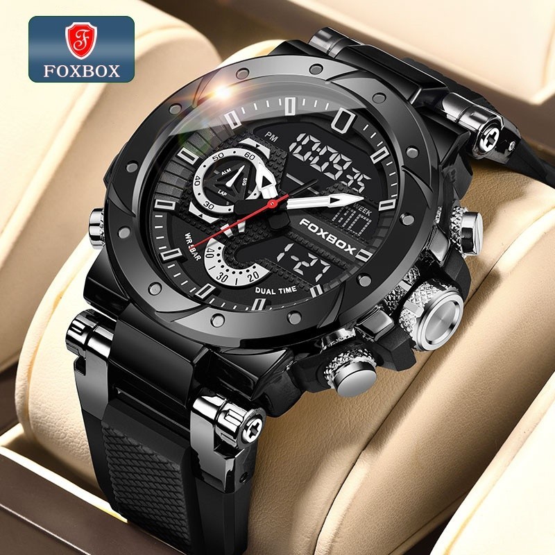 FOXBOX Fashion Men Digital Watch Dial Dual Display Outdoors Waterproof ...