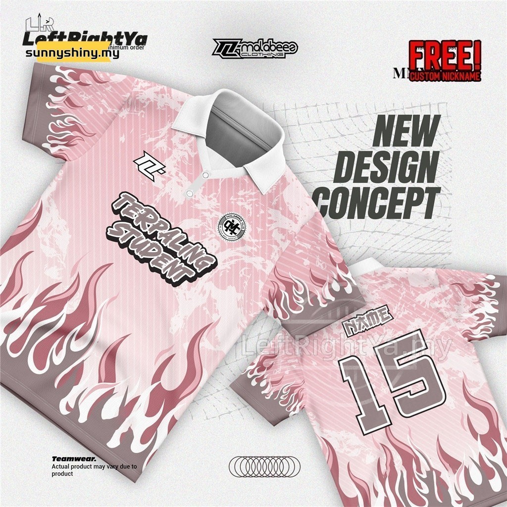 Pink Jersey Custom Name Retro Collar Baju Jersey Viral Perempuan