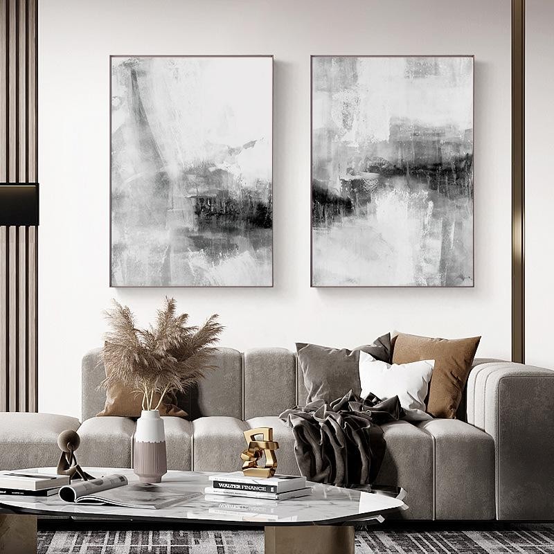 Abstract Black And White Gray Wall Art Poster Minimalist Oil Painting ...