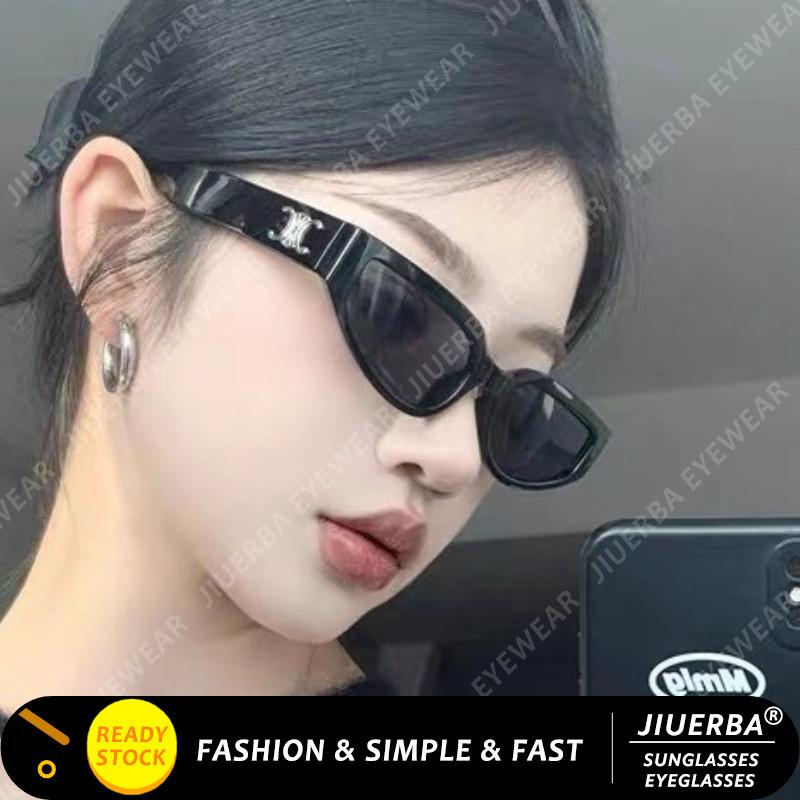 (JIUERBA) Classic Black Oval Cat Eye Sunglasses for Women Western