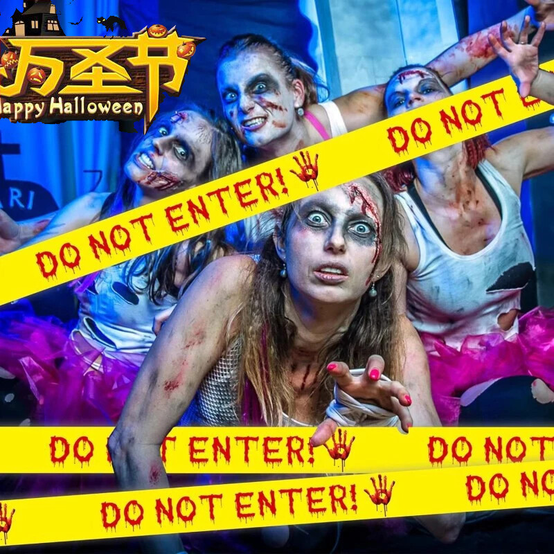 Halloween Props Warning Tape DIY Decoration Sticker Horror Font ...