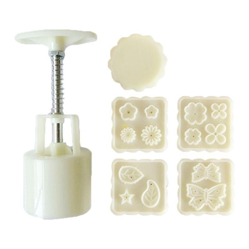 yu 50g Moon Cake Mold 5 Stamps Round Barrel Mooncake Hand Pressure ...