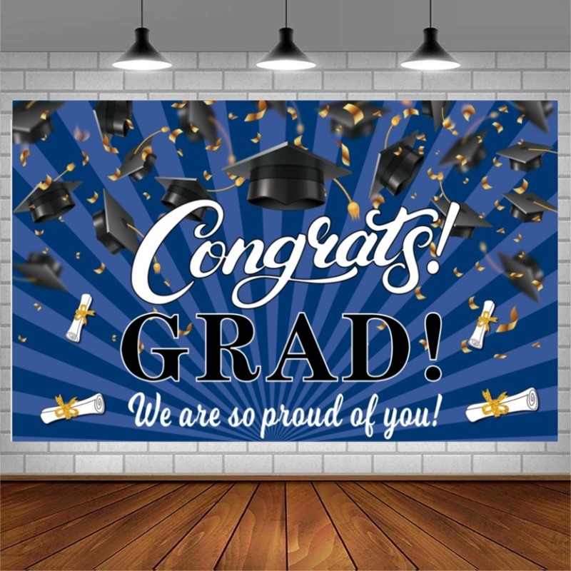 Graduation Backdrop Black Gold Bachelor Cap Congrats Class of 2025 ...