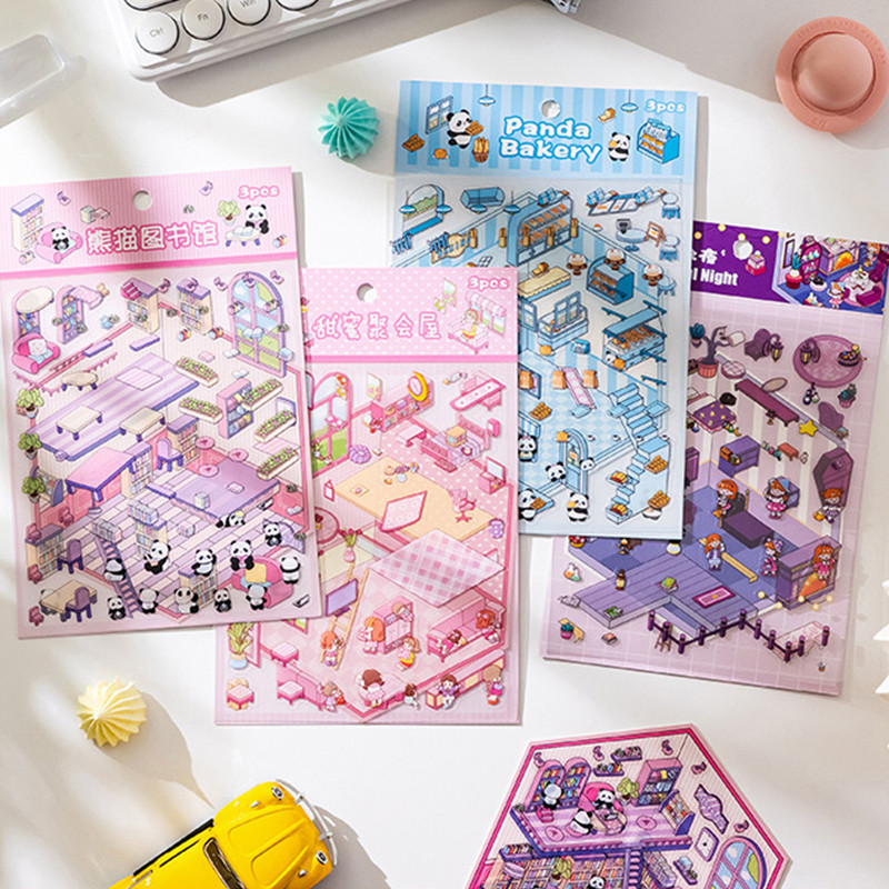 3 Sheets Unique 3D Landscape Stickers with Visual Layering Mini ...