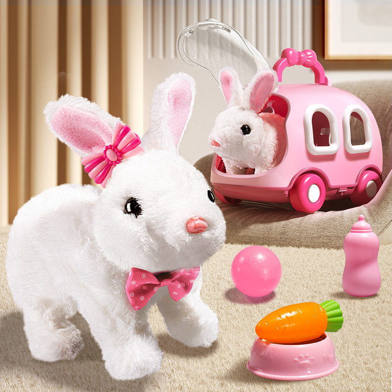 Cute Electric Rabbit Plush Toys Kids Electronic Pet, DIY Change Clothes ...