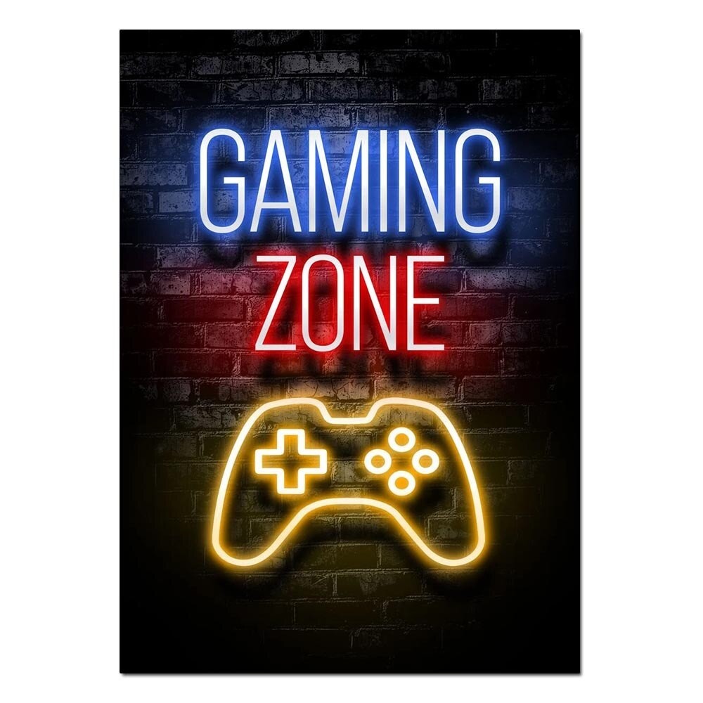 Gaming Neon Sign Canvas Print Aesthetic Game Room Wall Art Nordic Style ...