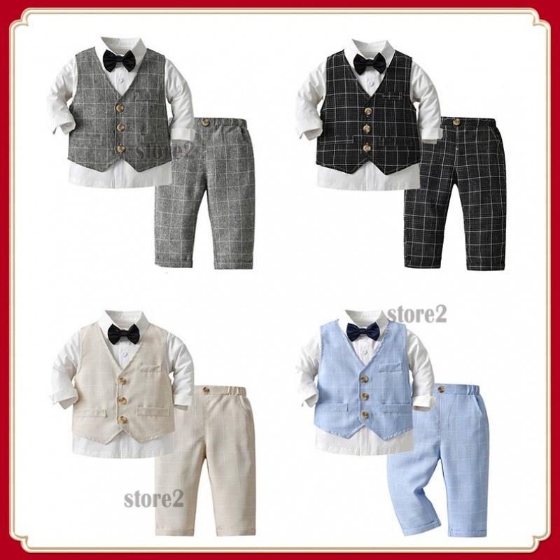Bwdbhd Toddler Suit Baby Boy Gentleman Set With Dress Shirt Bow Tie Vest Coat And Pants Set 4PCS Black,18-24 Months