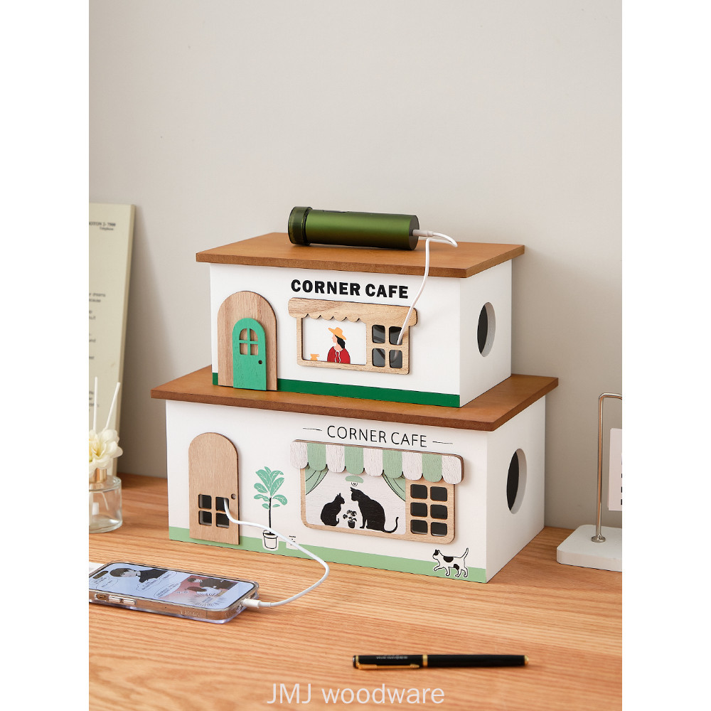 Wooden Junction Box Desktop Wire Socket Storage Box Tidy-up Socket Data ...