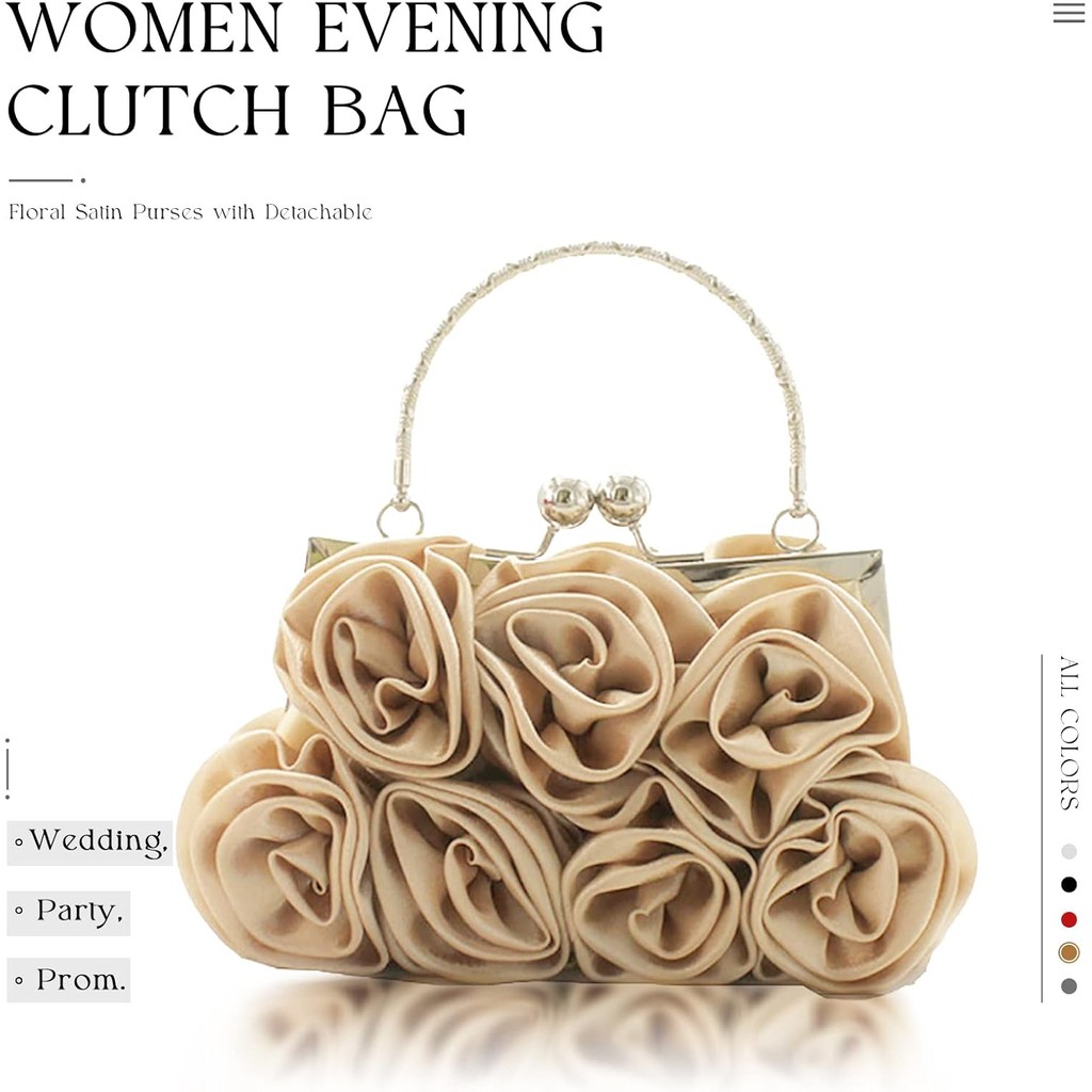 Women Evening Clutch Bag Floral Satin Small Purses with Detachable ...
