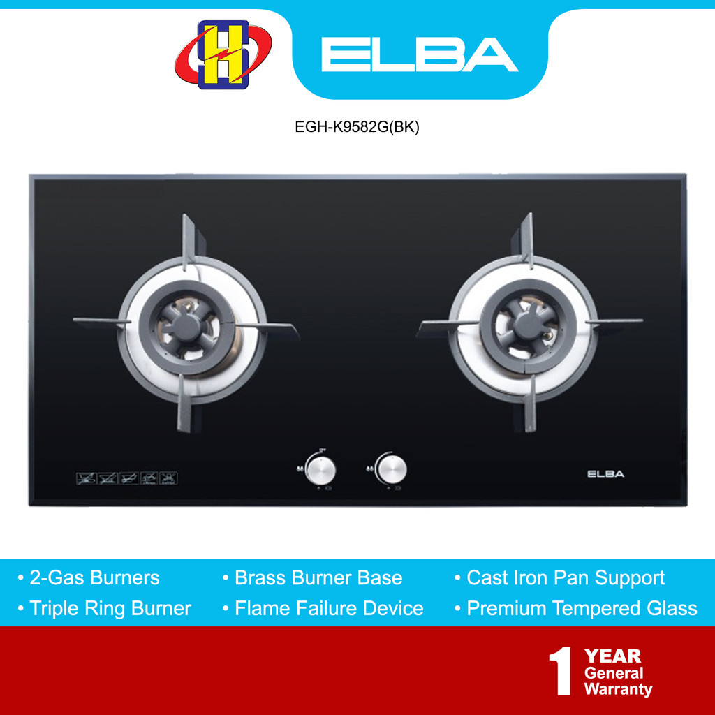 Elba BuiltIn Hob (90cm/2Burners) Triple Ring Burner Tempered Glass