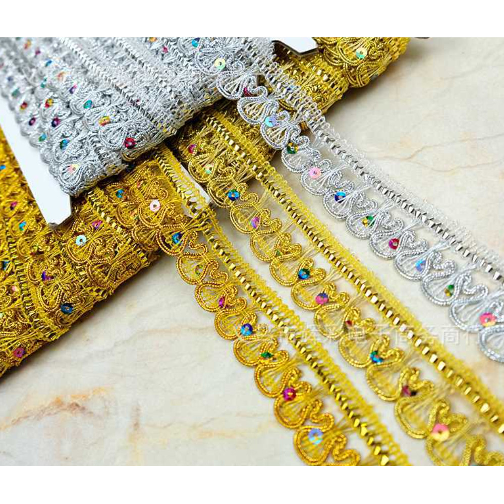 1yard 2.5cm Lace Trim Fabric Sewing Lace Gold Silver Butterfly Braided ...