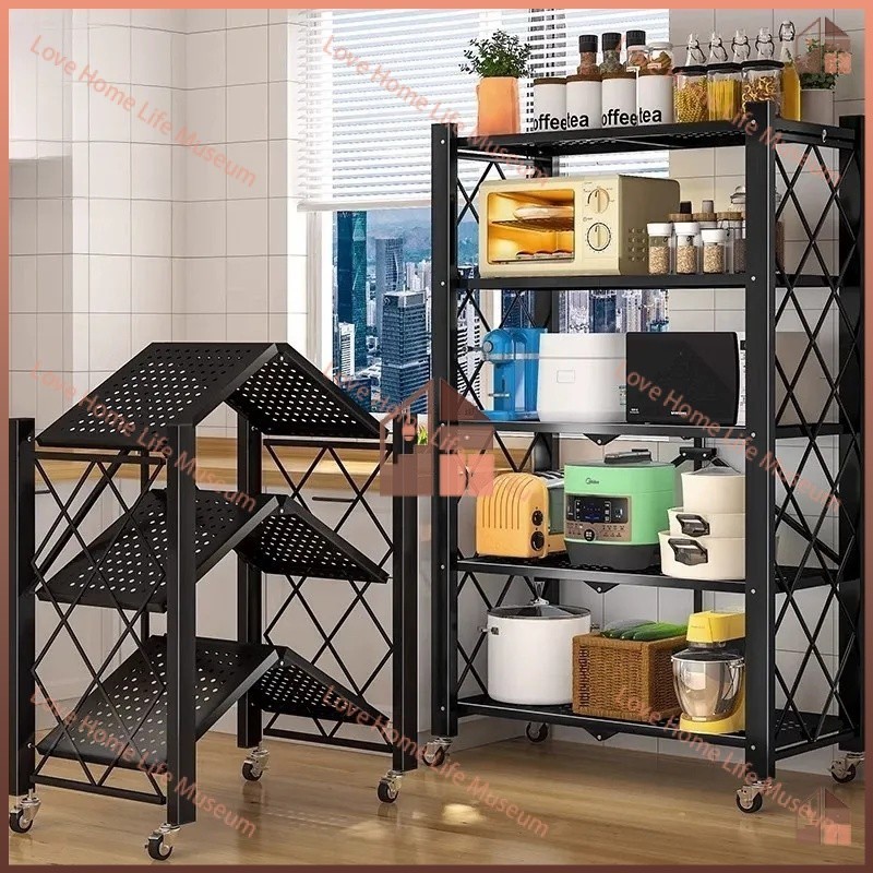 Foldable storage rack with wheel rack kitchen kitchen rack microwave ...
