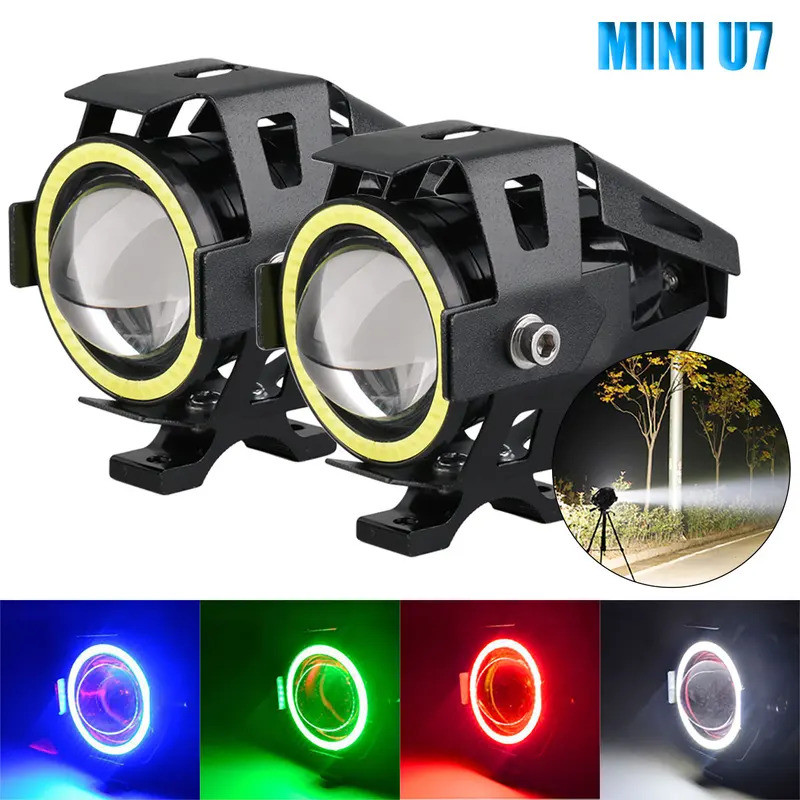 125W LED Auxiliary Motorcycle Headlight Universal 1200LM Angel Eyes U7 ...