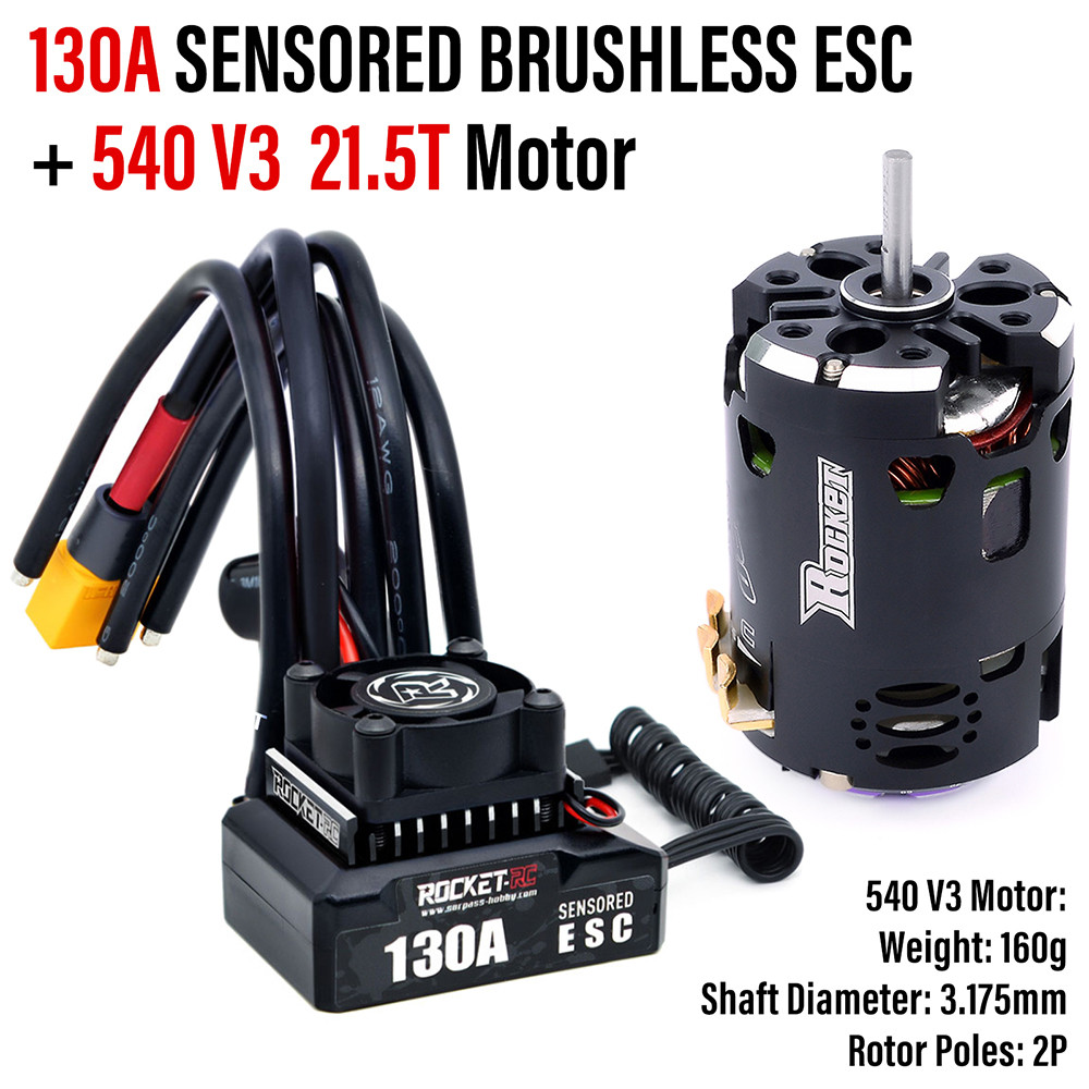 Rocket-RC Brushless Sensored Kit 540 Motor 130A ESC Combo BEC 6V