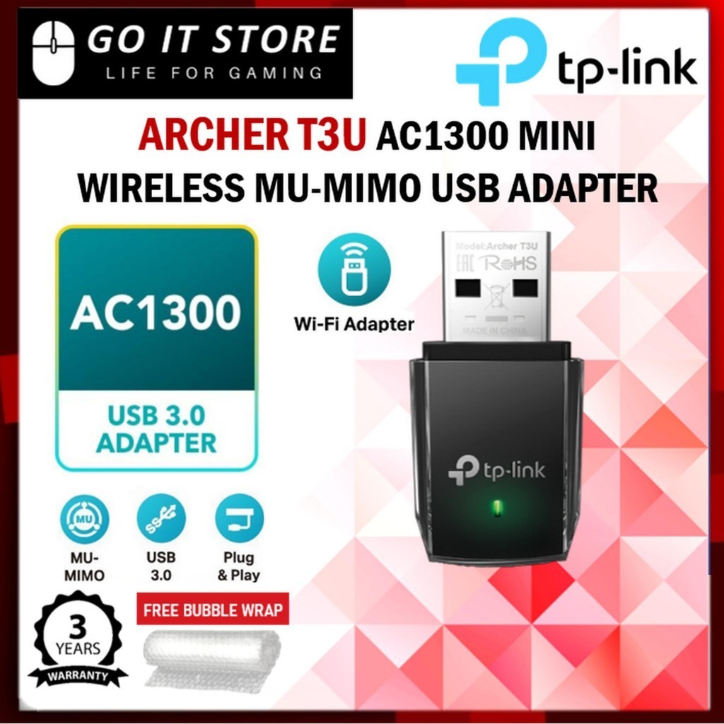 TP-Link Wifi Adapter Archer T3U AC1300 Mini Wireless Mu-Mimo USB Wifi ...