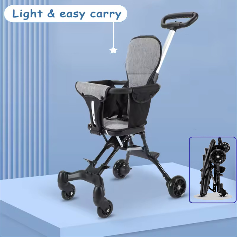Light Weight Push Chair Baby Stroller Foldable 4 Wheels Soft Seat Hand