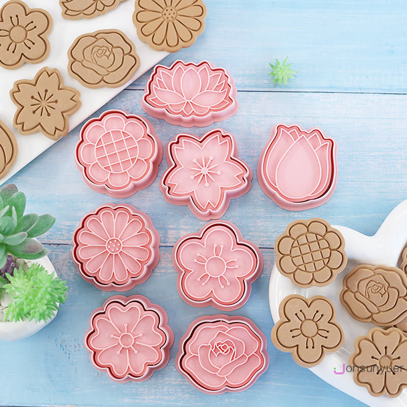 [Jonsunyuer] 8pcs/set Flower Shape Cookie Cutters 3D Plastic Biscuit ...