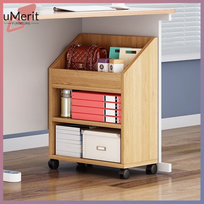 Desk Small Bookshelf Book Storage Moving Wheels Shelf Desk Side Floor ...