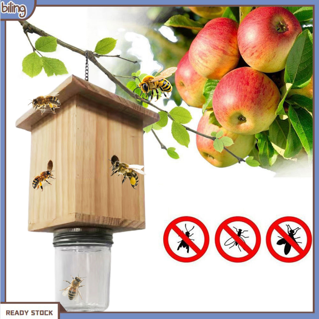 {biling} Garden Supplies Carpenter Bee Trap Cube Shape Wooden Bee Trap ...