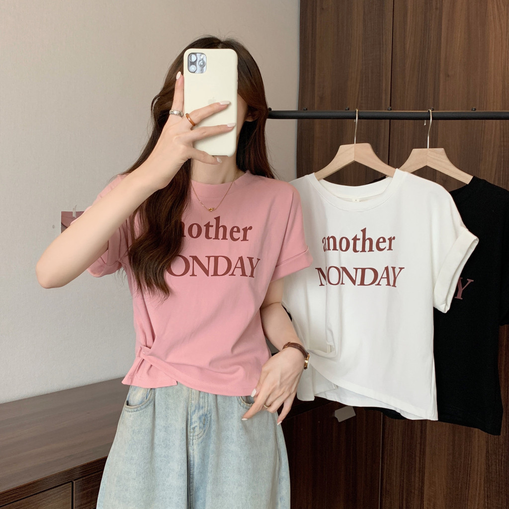 Printed pattern crop tops short sleeve tops cute clothes for fat girls fashion women s round neck t shirts Korean style Shopee Malaysia