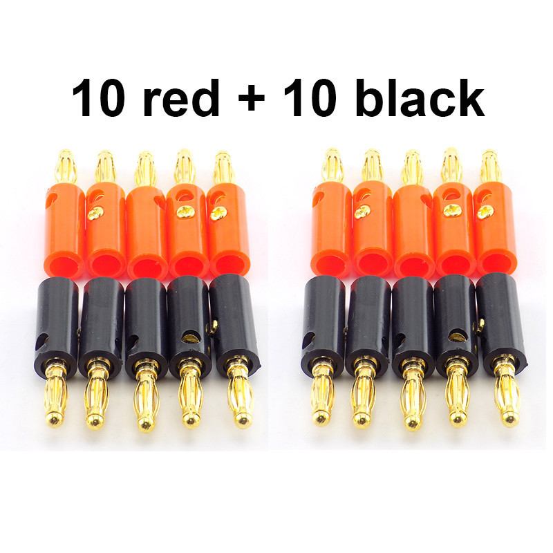 20pcs （10pcs red + 10pcs black）4mm Gold Plated Audio Speaker Wire Cable