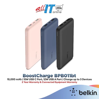 Belkin BPB011bt BoostCharge Power Bank 10000mAh 15W with USB-A to USB-C Cable (Black/Blue/Rose Gold)