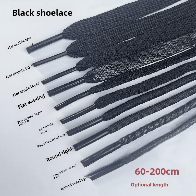 Black Round Shoelace Rope Men Women Flat Extended Sports Casual Canvas ...