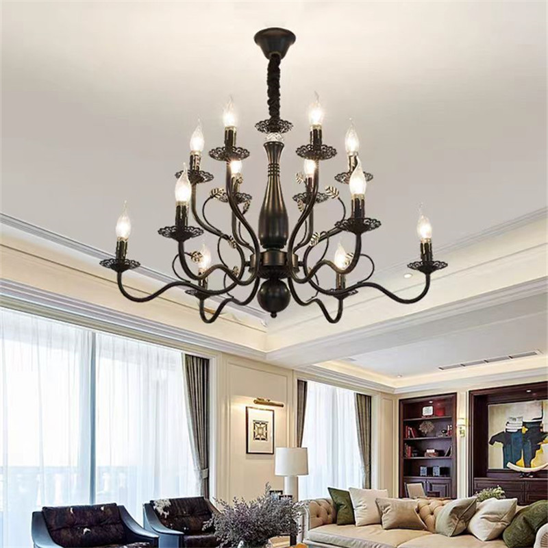 View of American retro chandelier LED candle lights modern rustic lamp hanging ...