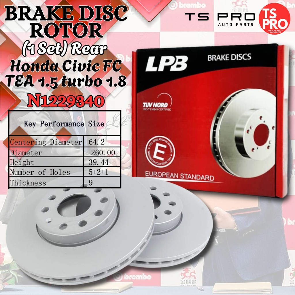 (1Set) Honda Civic FC TEA 1.5 turbo 1.8 LPB Rear Brake Disc Rotor Brek ...