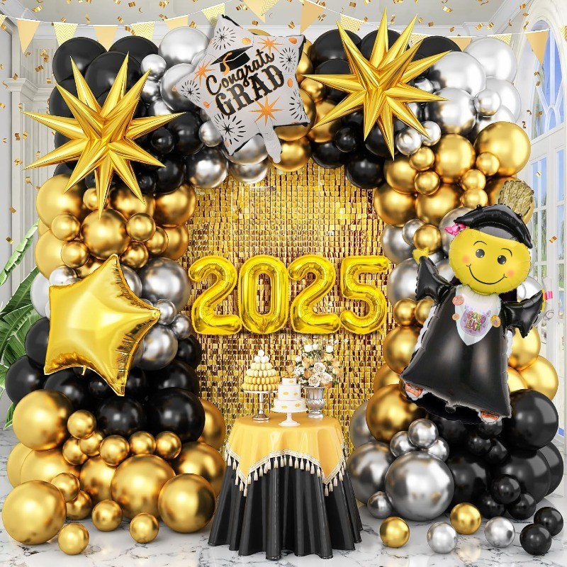 139pcs Graduation Black and Gold Balloon Garland Arch Kit Large PhD ...