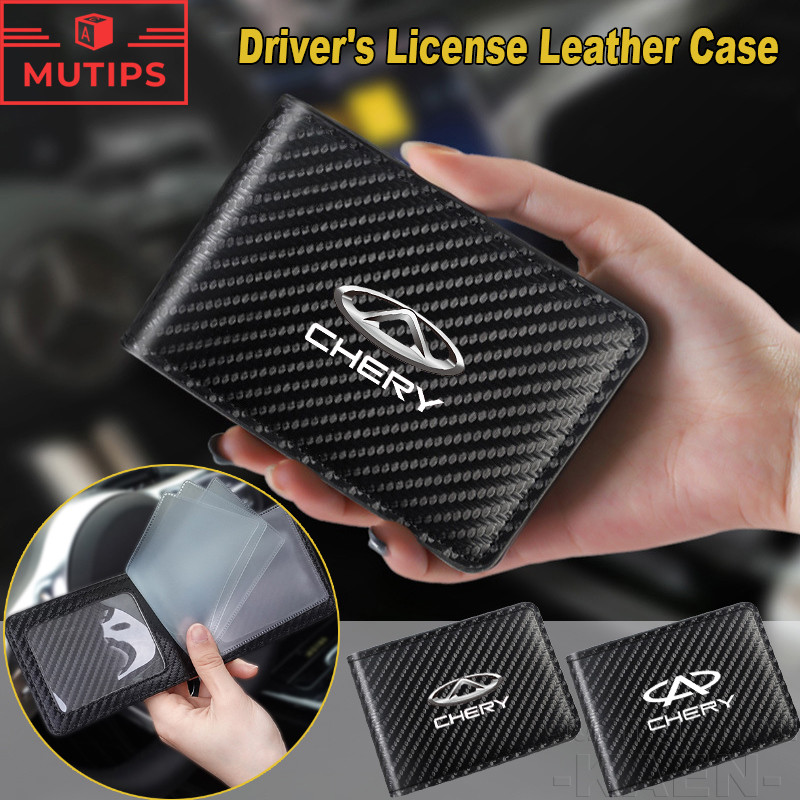 Chery Men Wallet Bag Driver's License Leather Case Carbon Fibre Card ...