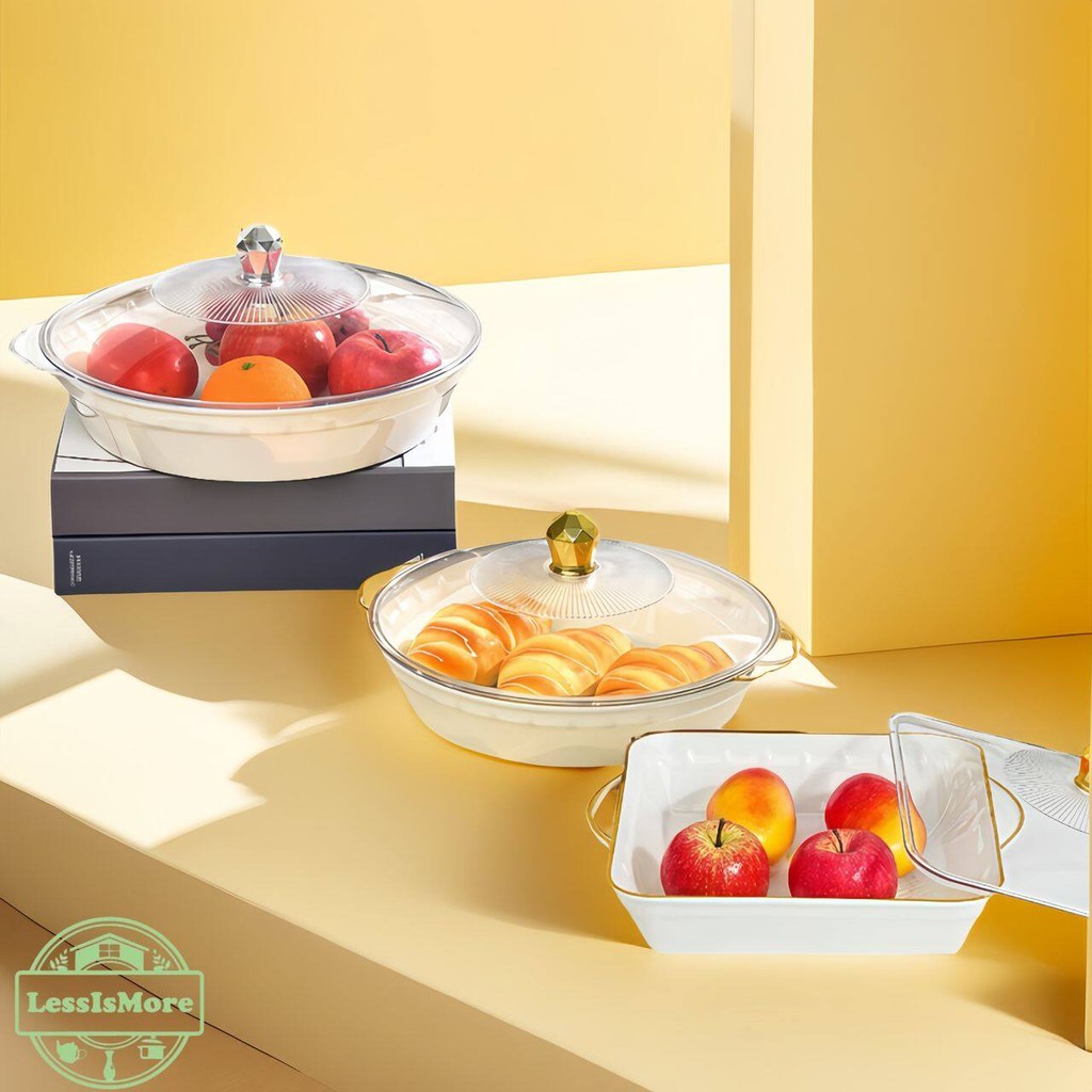 Aesthetic living food pan with cover (solid white base ) | Shopee Malaysia