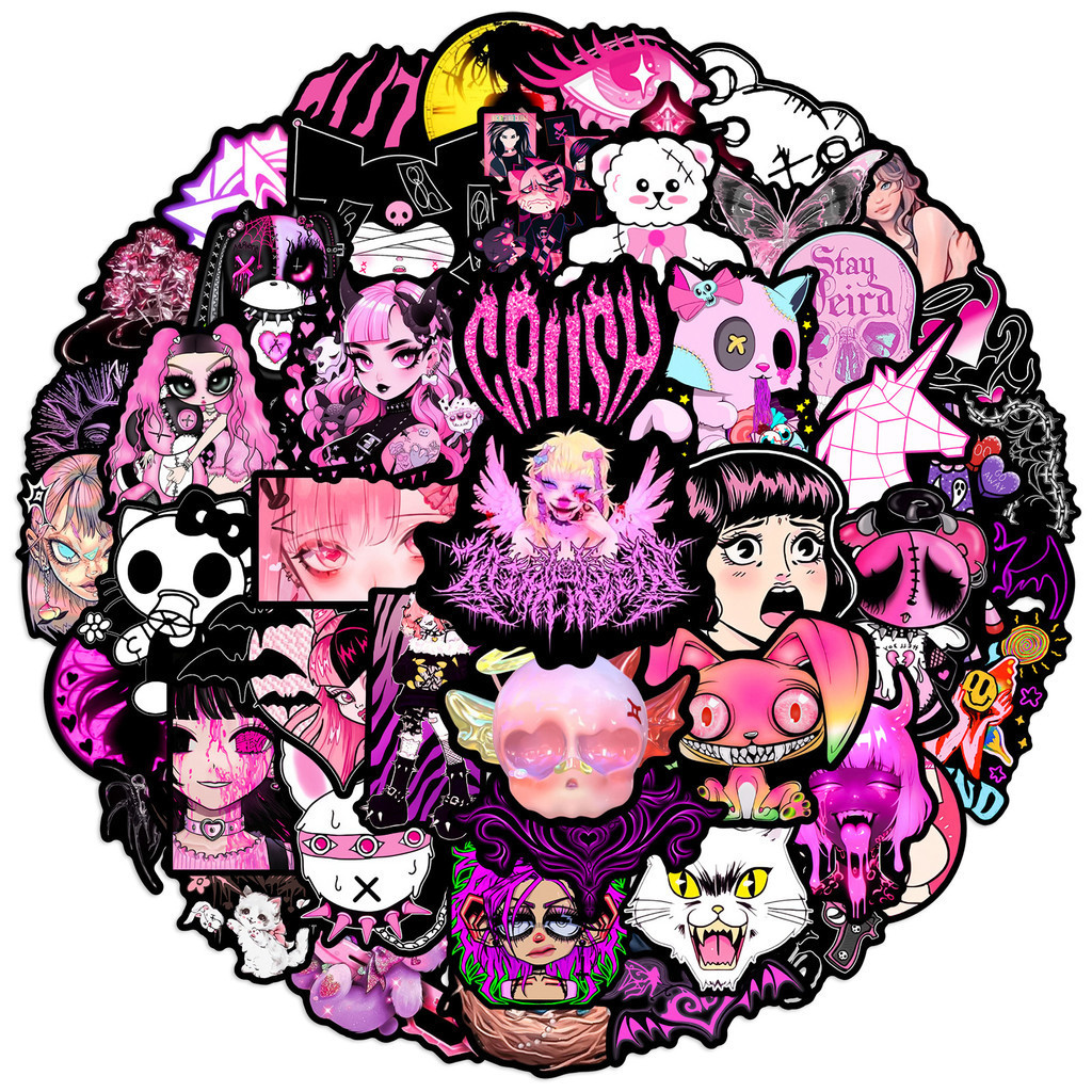 50PCS Gothic Black and Pink Waterproof Graffiti Stickers for Helmet ...