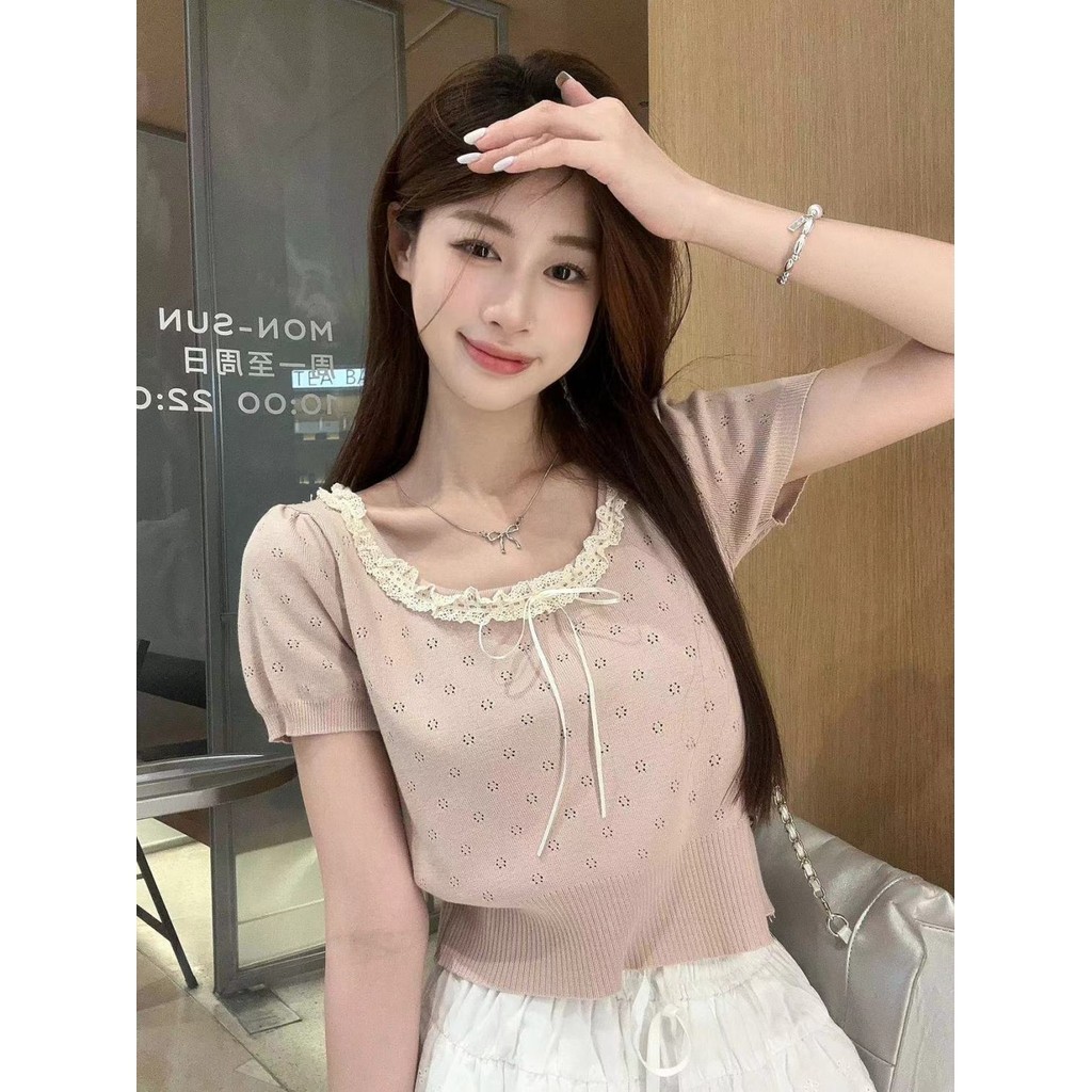 Short Sleeves Lovely Bow Sweater Top main image 1