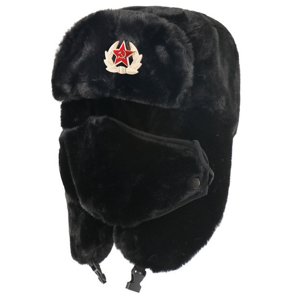 cap y2k Russian Badge Lei Feng Hat Men Women Imitation Rabbit Fur ...