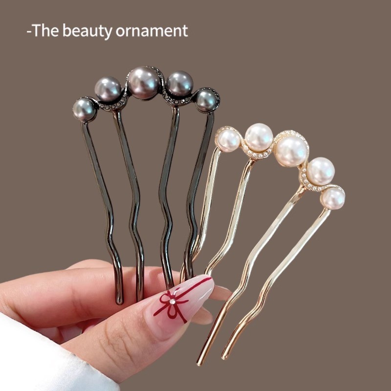 Pearl U-shaped Four-tooth Comb for Women High-end Retro Hairpin ...