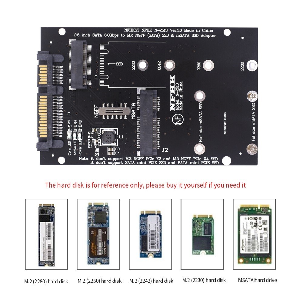 M.2 NGFF Msata SSD To SATA 3.0 2.5 Adapter M2 PCI SSD Converter Riser ...