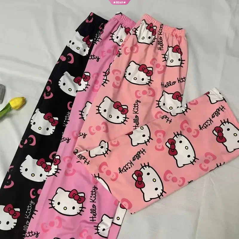 Hello Kitty Loose High Waist Pants Sanrio Lovely Casual Thin Pant ...