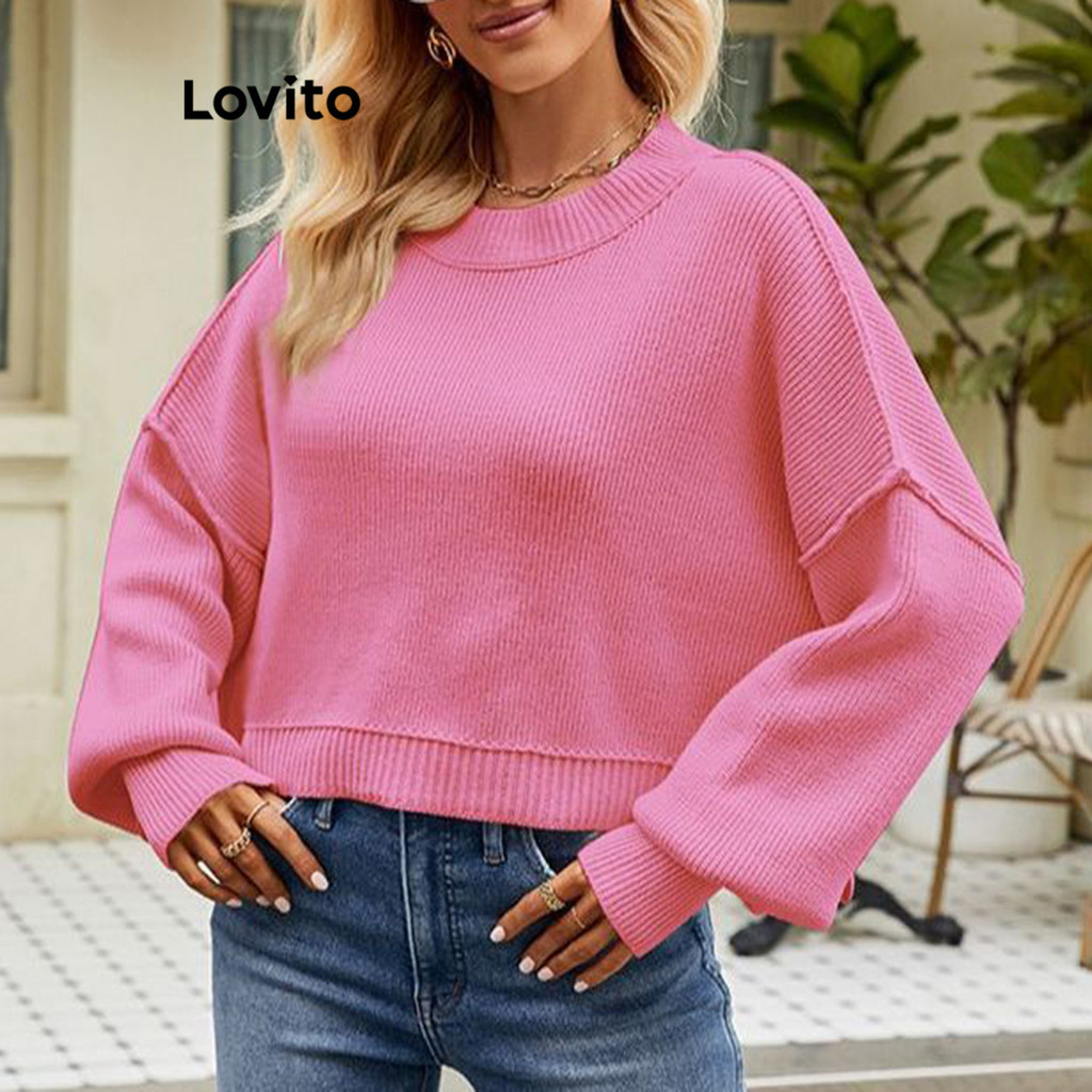 Lovito Casual Plain Basic Sweater for Women LNL62098 Lovito Sweater ...