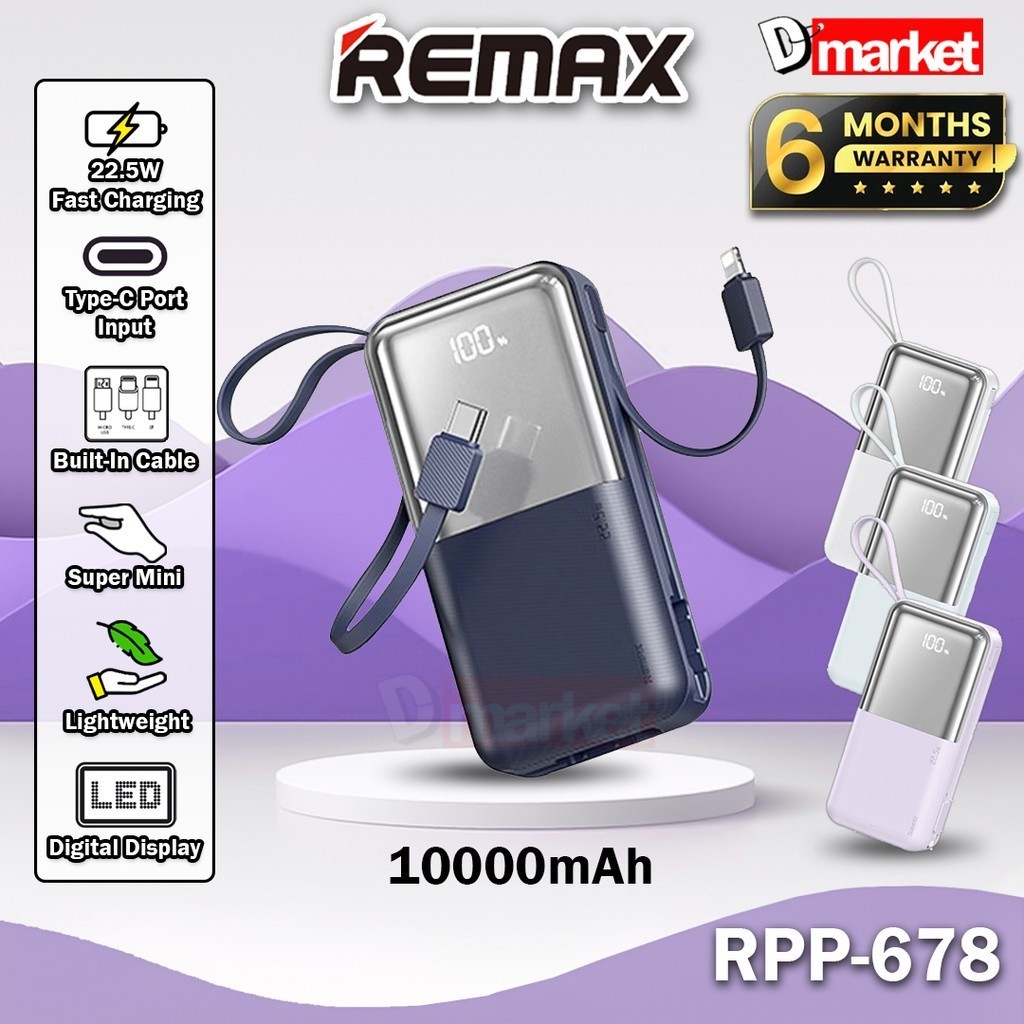 Remax RPP-678 10000mAh Powerbank Built-In Cable Pawer Bank Fast ...