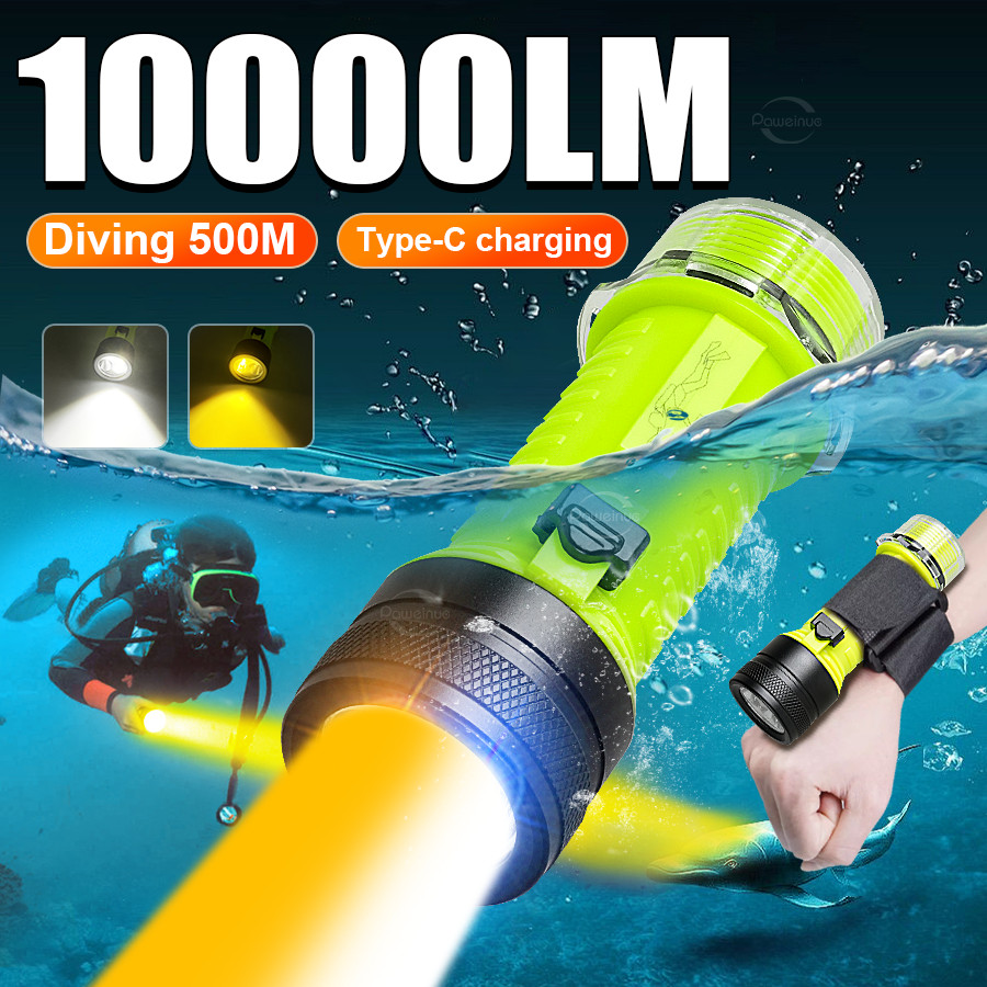 High Power LED Diving Flashlight Rechargeable Professional Diving Torch ...