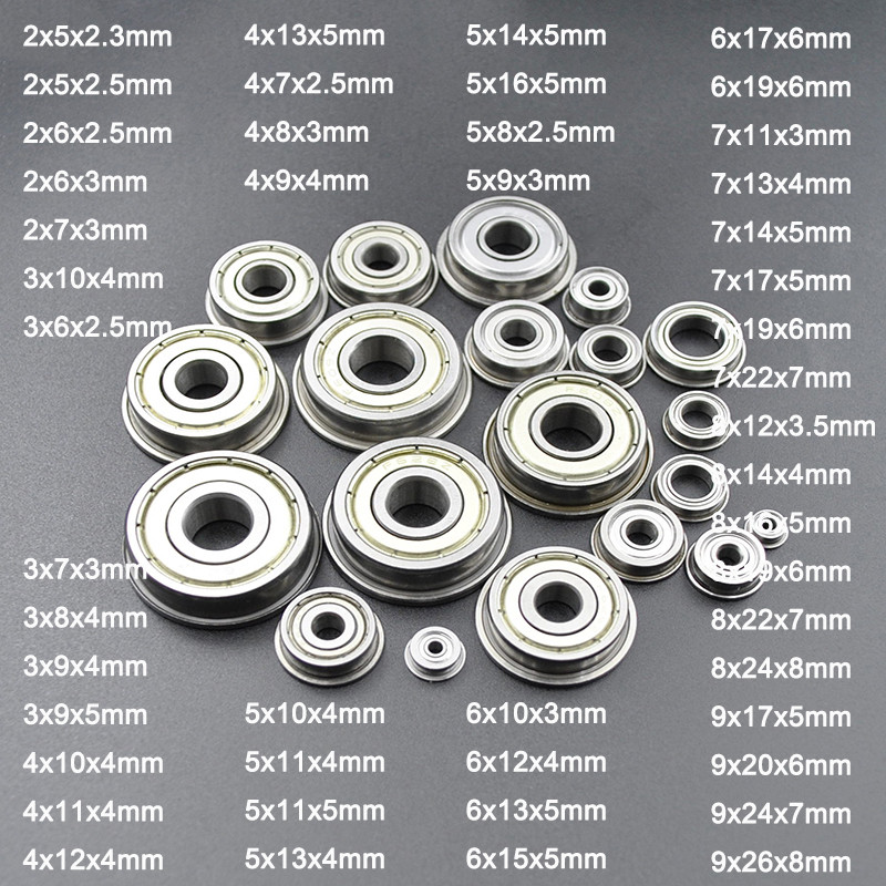10 pcs Flanged Bearings Bore 2mm 3mm 4mm 5mm 6mm 7mm 8mm 9mm F625 F605 ...