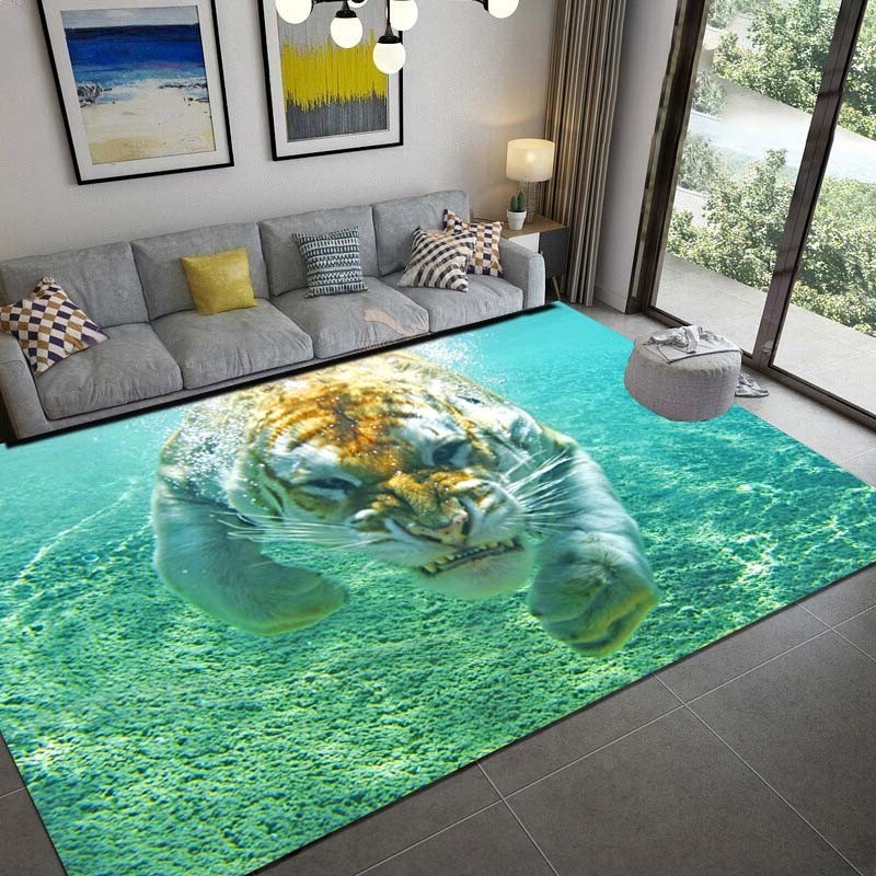 3D Printed Vivid Undaunted Tiger Wild Animals Rug Living Room Carpet ...