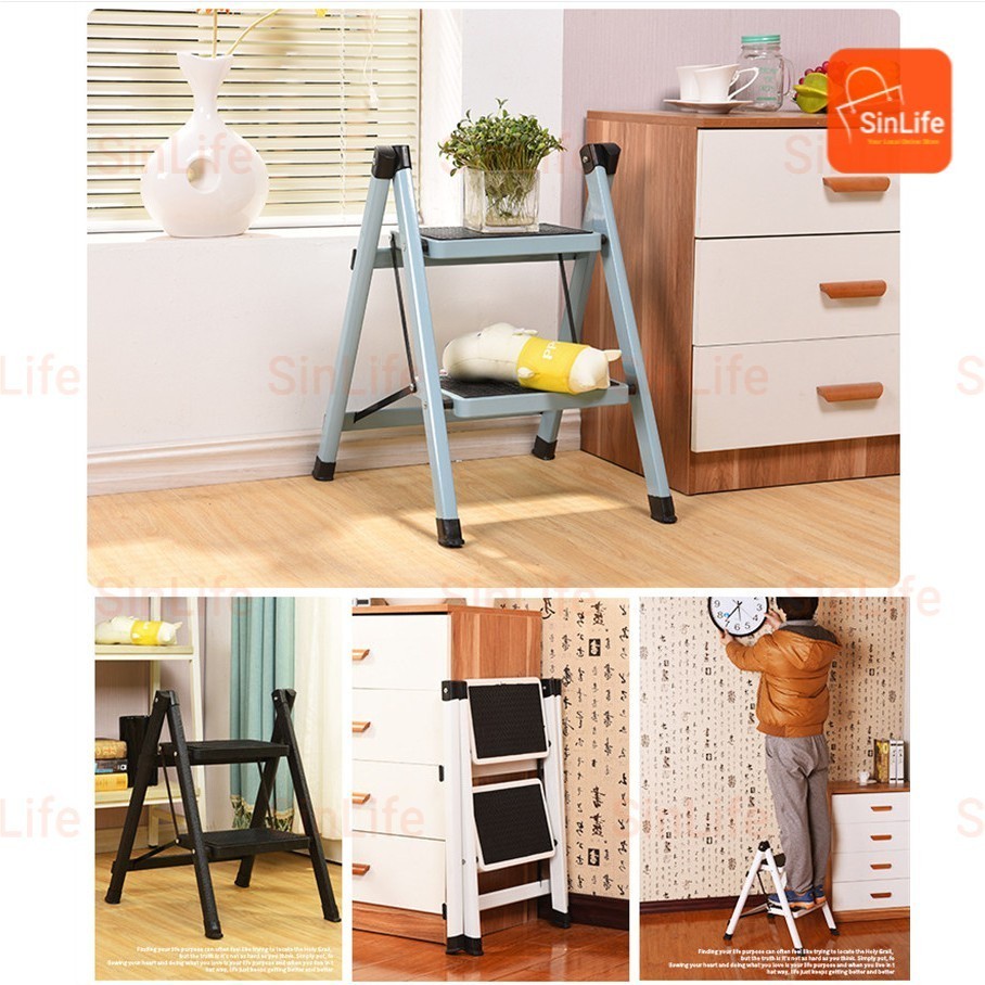 2 Step Ladder Home Folding Herringbone Ladder Foldable Indoor Bench Two ...