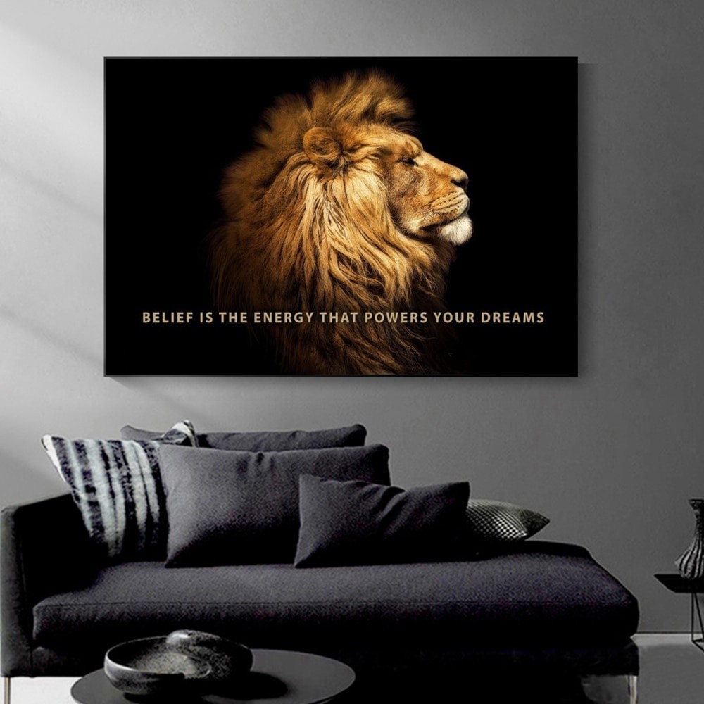 Lion Posters Animal Lion Power Your Dreams Motivational Canvas Wall Art ...