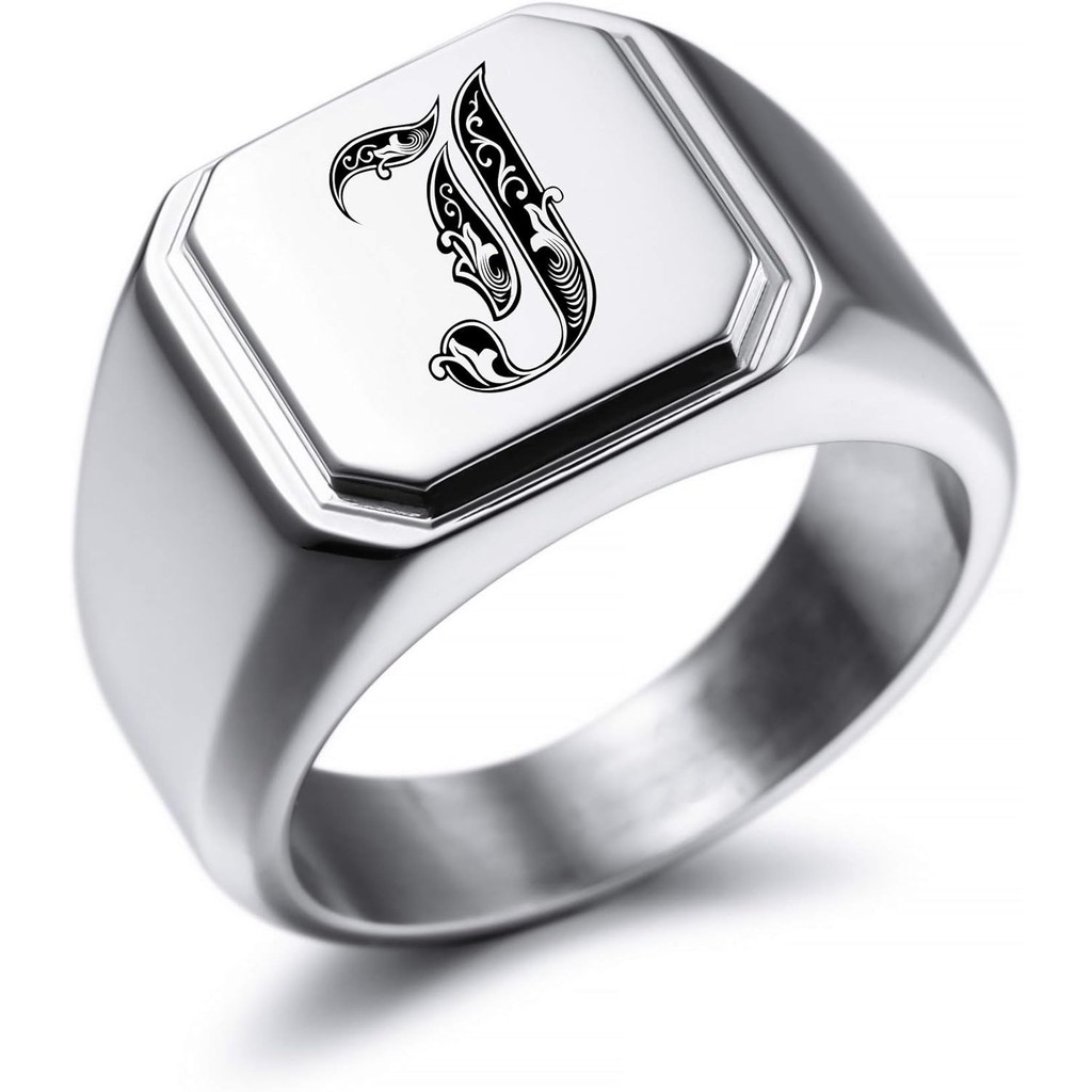 MeMeDIY Personalized Engraved Initial Monogram Signet Ring for Men ...
