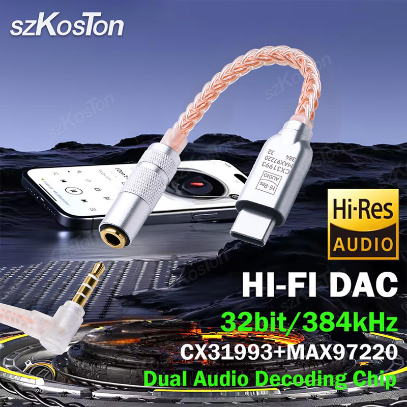 Headset audio adapter cable Type C to 3.5mm 32b/384kHz Audio Interface ...