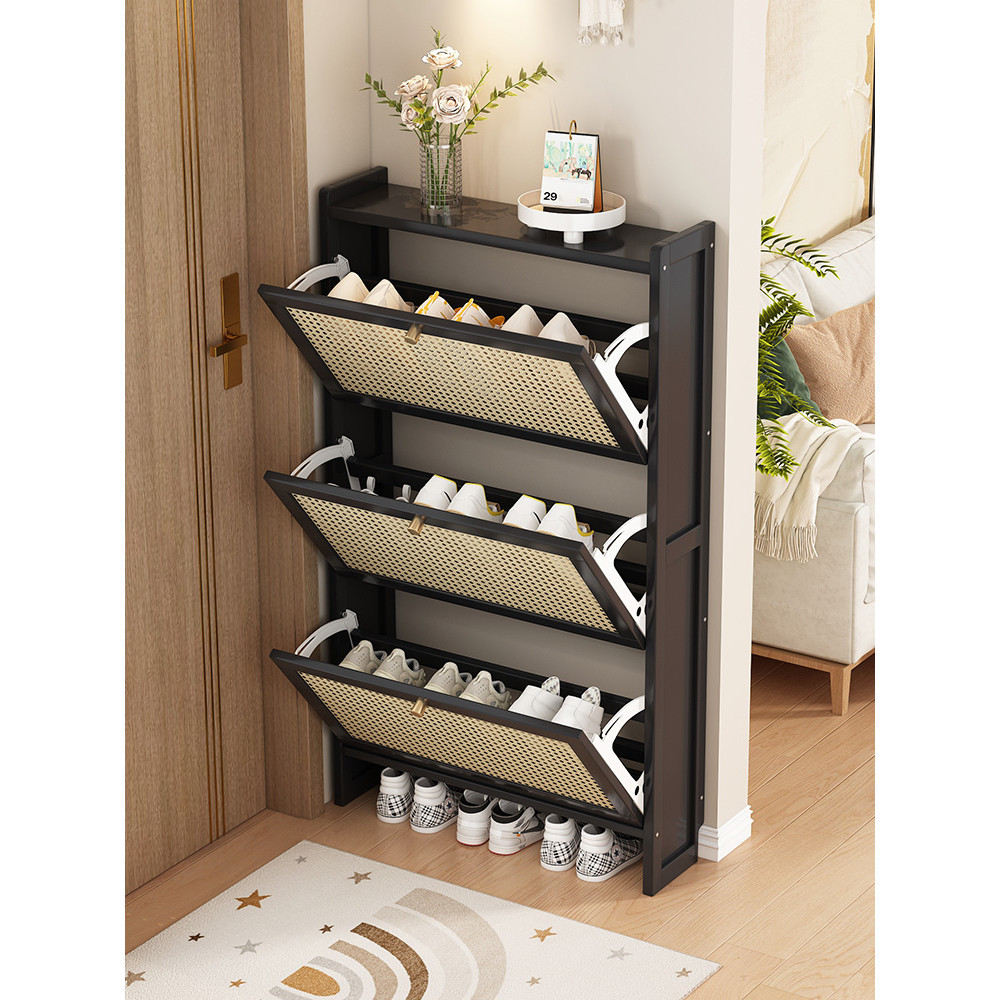 Living room shoe rack/Black Flip Shoe Cabinet Multi-Layer Shoe Storage ...